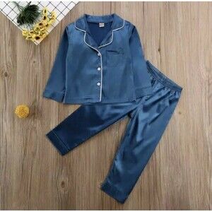 Los Angeles Boutique Blue Pajama 2 Piece Set Silky Satin Woven Pjs Sleep Cute 2T